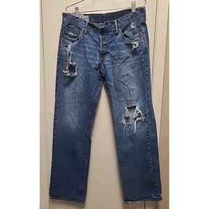 Abercrombie & Fitch Jeans Mens 33x32 Blue Classic Straight Button Fly Distressed